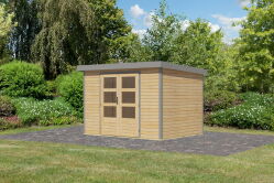 Karibu Hybrid Gartenhaus JUPITER 4 A naturbelassen / Metall graualuminium 19 mm 298 x 213 cm
