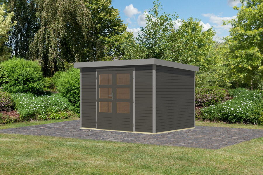 Karibu Hybrid Gartenhaus JUPITER 4 B terragrau / Metall graualuminium 19 mm 298 x 213 cm