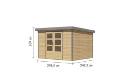 Karibu Hybrid Gartenhaus JUPITER 5 A naturbelassen / Metall graualuminnium 19 mm 298 x 242 cm