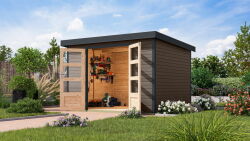 Karibu Hybrid Gartenhaus JUPITER 5 B terragrau / Metall anthrazit 19 mm 298 x 242 cm