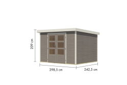 Karibu Hybrid Gartenhaus JUPITER 5 D wassergrau / Metall weiß 19 mm 298 x 242 cm