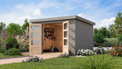 Karibu Hybrid Gartenhaus JUPITER 5 D wassergrau / Metall grauluminium 19 mm 298 x 242 cm