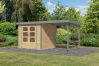 Karibu Hybrid Gartenhaus JUPITER 3 A naturbelassen / Metall graualuminium 19 mm mit Anbaudach 2,35 m - 457 x 213 cm