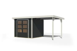Karibu Hybrid Gartenhaus JUPITER 3 C anthrazit / Metall weiß 19 mm mit Anbaudach 2,35 m - 457 x 213 cm