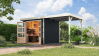 Karibu Hybrid Gartenhaus JUPITER 3 C anthrazit / Metall weiß 19 mm mit Anbaudach 2,35 m - 457 x 213 cm