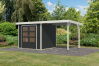 Karibu Hybrid Gartenhaus JUPITER 3 C anthrazit / Metall weiß 19 mm mit Anbaudach 2,35 m - 457 x 213 cm