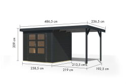 Karibu Hybrid Gartenhaus JUPITER 3 C anthrazit / Metall anthrazit 19 mm mit Anbaudach 2,35 m - 457 x 213 cm