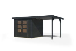 Karibu Hybrid Gartenhaus JUPITER 3 C anthrazit / Metall anthrazit 19 mm mit Anbaudach 2,35 m - 457 x 213 cm