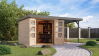 Karibu Hybrid Gartenhaus JUPITER 3,5 A naturbelassen / Metall graualuminium 19 mm mit Anbaudach 2,35 m - 457 x 242 cm