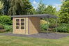 Karibu Hybrid Gartenhaus JUPITER 3,5 A naturbelassen / Metall graualuminium 19 mm mit Anbaudach 2,35 m - 457 x 242 cm