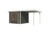 Karibu Hybrid Gartenhaus JUPITER 3,5 B terragrau / Metall weiß 19 mm mit Anbaudach 2,35 m - 457 x 242 cm
