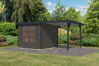Karibu Hybrid Gartenhaus JUPITER 3,5 B terragrau / Metall anthrazit 19 mm mit Anbaudach 2,35 m - 457 x 242 cm