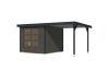 Karibu Hybrid Gartenhaus JUPITER 3,5 B terragrau / Metall anthrazit 19 mm mit Anbaudach 2,35 m - 457 x 242 cm