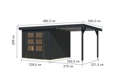 Karibu Hybrid Gartenhaus JUPITER 3,5 C anthrazit / Metall anthrazit 19 mm mit Anbaudach 2,35 m - 457 x 242 cm