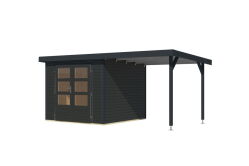 Karibu Hybrid Gartenhaus JUPITER 3,5 C anthrazit / Metall anthrazit 19 mm mit Anbaudach 2,35 m - 457 x 242 cm