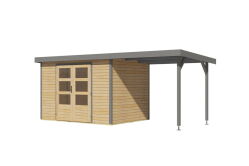 Karibu Hybrid Gartenhaus JUPITER 4 A naturbelassen / Metall graualuminium 19 mm mit Anbaudach 2,35 m - 517 x 213 cm