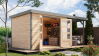 Karibu Hybrid Gartenhaus JUPITER 4 A naturbelassen / Metall graualuminium 19 mm mit Anbaudach 2,35 m - 517 x 213 cm