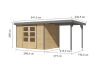 Karibu Hybrid Gartenhaus JUPITER 4 A naturbelassen / Metall graualuminium 19 mm mit Anbaudach 2,35 m - 517 x 213 cm