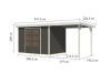 Karibu Hybrid Gartenhaus JUPITER 4 B terragrau / Metall weiß 19 mm mit Anbaudach 2,35 m - 517 x 213 cm
