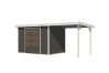 Karibu Hybrid Gartenhaus JUPITER 4 B terragrau / Metall weiß 19 mm mit Anbaudach 2,35 m - 517 x 213 cm