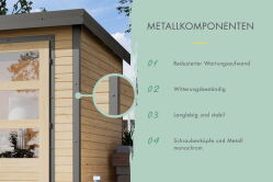 Karibu Hybrid Gartenhaus JUPITER 4 B terragrau / Metall graualuminium 19 mm mit Anbaudach 2,35 m - 517 x 213 cm