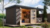 Karibu Hybrid Gartenhaus JUPITER 4 B terragrau / Metall anthrazit 19 mm mit Anbaudach 2,35 m - 517 x 213 cm