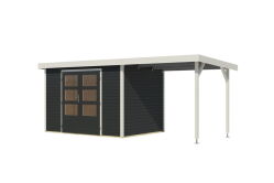 Karibu Hybrid Gartenhaus JUPITER 4 C anthrazit / Metall weiß 19 mm mit Anbaudach 2,35 m - 517 x 213 cm