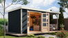 Karibu Hybrid Gartenhaus JUPITER 4 C anthrazit / Metall weiß 19 mm mit Anbaudach 2,35 m - 517 x 213 cm