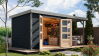 Karibu Hybrid Gartenhaus JUPITER 4 C anthrazit / Metall graualuminium 19 mm mit Anbaudach 2,35 m - 517 x 213 cm