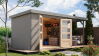 Karibu Hybrid Gartenhaus JUPITER 4 D wasserrgau / Metall graualuminium 19 mm mit Anbaudach 2,35 m - 517 x 213 cm