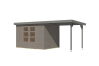 Karibu Hybrid Gartenhaus JUPITER 4 D wasserrgau / Metall graualuminium 19 mm mit Anbaudach 2,35 m - 517 x 213 cm
