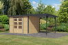 Karibu Hybrid Gartenhaus JUPITER 5 A naturbelassen / Metall anthrazit 19 mm mit Anbaudach 2,35 m - 517 x 242 cm