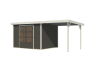 Karibu Hybrid Gartenhaus JUPITER 5 B terragrau / Metall weiß 19 mm mit Anbaudach 2,35 m - 517 x 242 cm
