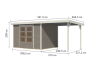 Karibu Hybrid Gartenhaus JUPITER 5 D wassergrau / Metall weiß 19 mm mit Anbaudach 2,35 m - 517 x 242 cm