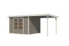 Karibu Hybrid Gartenhaus JUPITER 5 D wassergrau / Metall weiß 19 mm mit Anbaudach 2,35 m - 517 x 242 cm