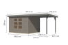 Karibu Hybrid Gartenhaus JUPITER 5 D wassergrau / Metall graualuminium 19 mm mit Anbaudach 2,35 m - 517 x 242 cm