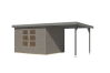 Karibu Hybrid Gartenhaus JUPITER 5 D wassergrau / Metall graualuminium 19 mm mit Anbaudach 2,35 m - 517 x 242 cm