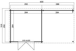 Gartenhaus NORFOLK 600x312 cm (L2025); 40 mm Doppelnut;...