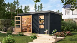 Karibu Hybrid Gartenhaus MERKUR 1 C anthrazit / Metall graualuminium 19 mm 400 x 213 cm