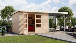 Karibu Hybrid Gartenhaus JUPITER 5 - 19 mm mit Anbaudach...