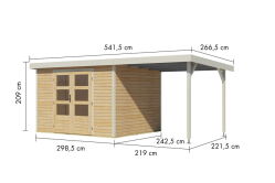 Karibu Hybrid Gartenhaus JUPITER 5 - 19 mm mit Anbaudach...