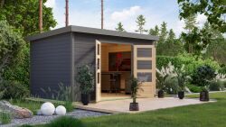 Karibu Hybrid Gartenhaus PLUTO 7 A terragrau / Metall graualuminium 28 mm 360 x 241 cm