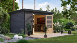 Karibu Hybrid Gartenhaus PLUTO 7 A terragrau / Metall anthrazit 28 mm 360 x 241 cm