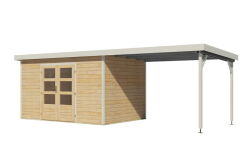 Karibu Hybrid Gartenhaus PLUTO 7 A naturbelassen / Metall weiß 28 mm mit Anbaudach 3 m 660 x 241 cm