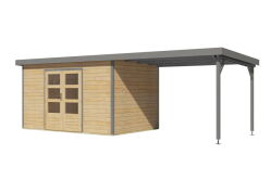 Karibu Hybrid Gartenhaus PLUTO 7 A naturbelassen / Metall graualuminium 28 mm mit Anbaudach 3 m 660 x 241 cm