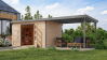 Karibu Hybrid Gartenhaus PLUTO 7 A naturbelassen / Metall graualuminium 28 mm mit Anbaudach 3 m 660 x 241 cm