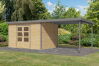 Karibu Hybrid Gartenhaus PLUTO 7 A naturbelassen / Metall graualuminium 28 mm mit Anbaudach 3 m 660 x 241 cm