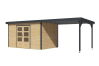 Karibu Hybrid Gartenhaus PLUTO 7 A naturbelassen / Metall anthrazit 28 mm mit Anbaudach 3 m 660 x 241 cm