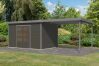 Karibu Hybrid Gartenhaus PLUTO 7 A terragrau/ Metall graualuminium 28 mm mit Anbaudach 3 m 660 x 241 cm
