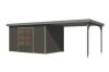Karibu Hybrid Gartenhaus PLUTO 7 A terragrau/ Metall graualuminium 28 mm mit Anbaudach 3 m 660 x 241 cm